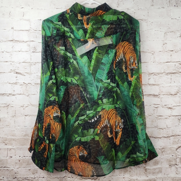 Retrofete Joanna Print Shirt in Safari Print Size XXL NWT Sheer Long Sleeve Silk - Picture 7 of 14